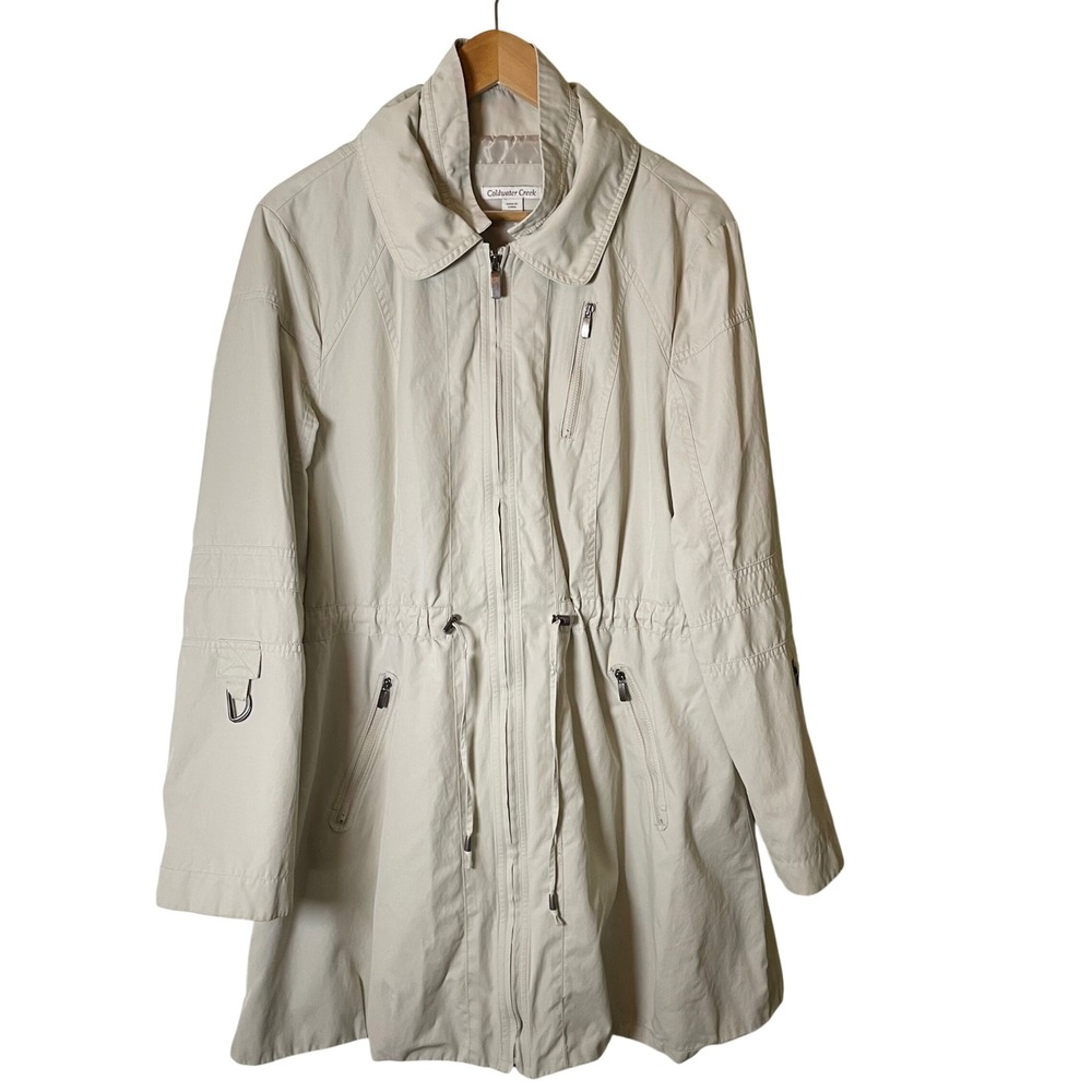 Coldwater Creek Women's Utility Jacket Cream Large Roll Tab Sleeve Pockets FLAW